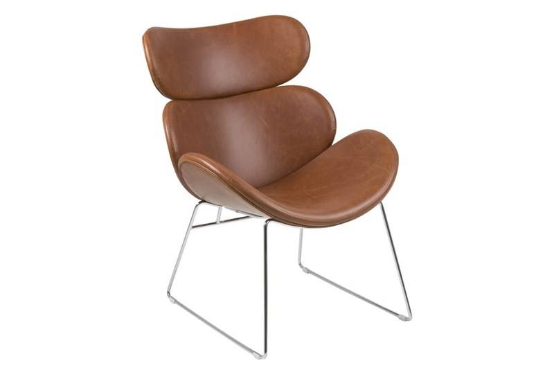 Cazar lounge stol cognac pu krom stel