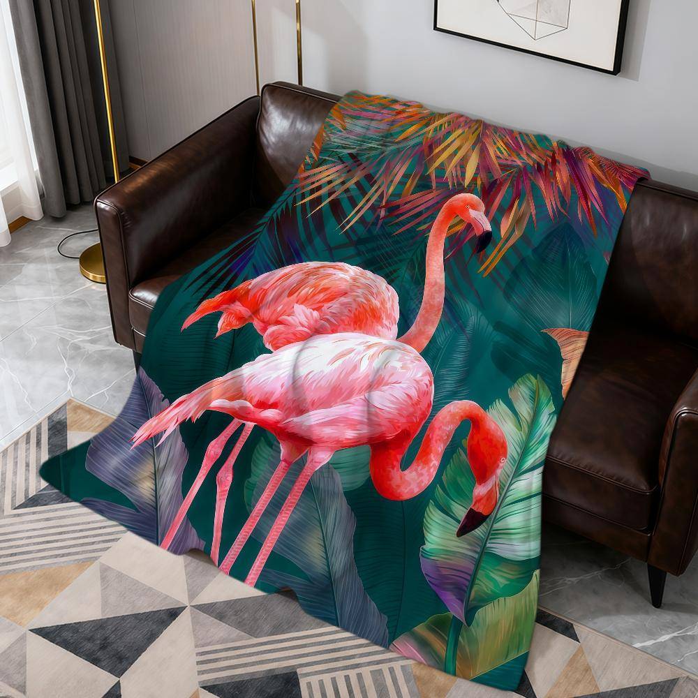 Mode Konst Flamingo Tropiska Växter mjuk varm plyschfilt studentrum soffa vardagsrum husdjur hem sovrum present tupplur hem Flanell pink