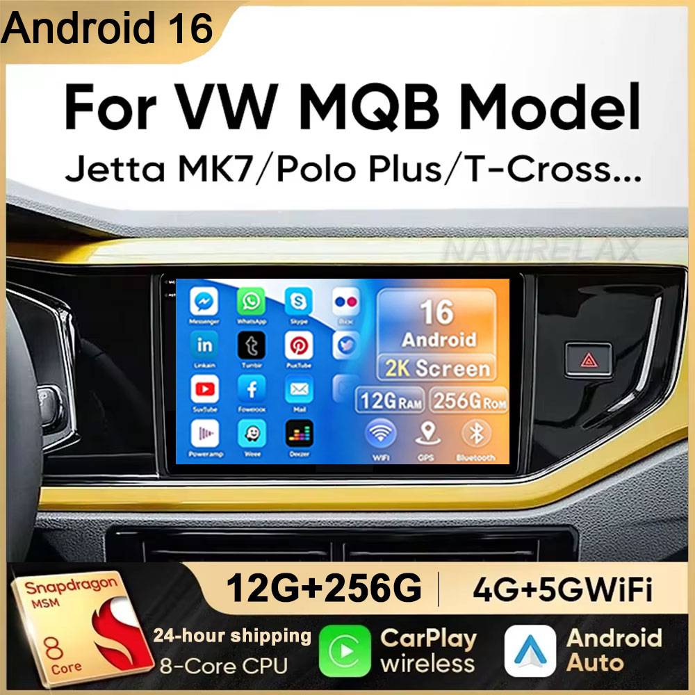 Android 16 Car Radio Android Auto For VW Volkswagen MQB POLO VI Jetta MK7 T6 Bora Wireless Carplay Multimedia Player Car Stereo