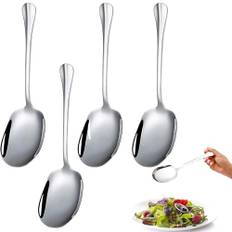 SUpoetry 4 stycken salladssked, soppsked, stora skedar 21 cm, sked i rostfritt stål, stor serveringssked för restauranger, familjemiddagar (silver)