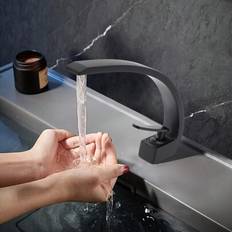 Tvättställsblandare för badrum Svart Modernt badrumsblandare Handfat Engreppsblandare Engreppsblandare Vattenfall Badrum