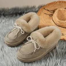 Kvinnor Stövlar Vinter Europeiska Bowknot Varma Skor Flat Fluffy Snow Boots - Beige - CN36,CN37,CN38,CN39,CN40