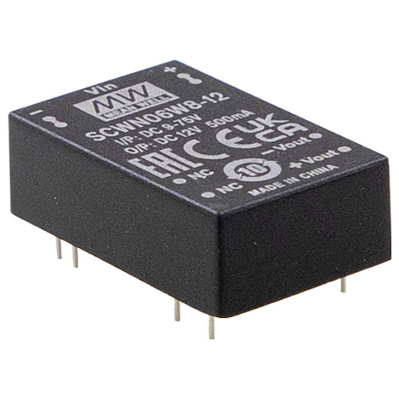 MEAN WELL DCWN06W8-12 DC/DC-omvandlare 24 V -12 V -0.250 A 6 W Innehåll 1 st