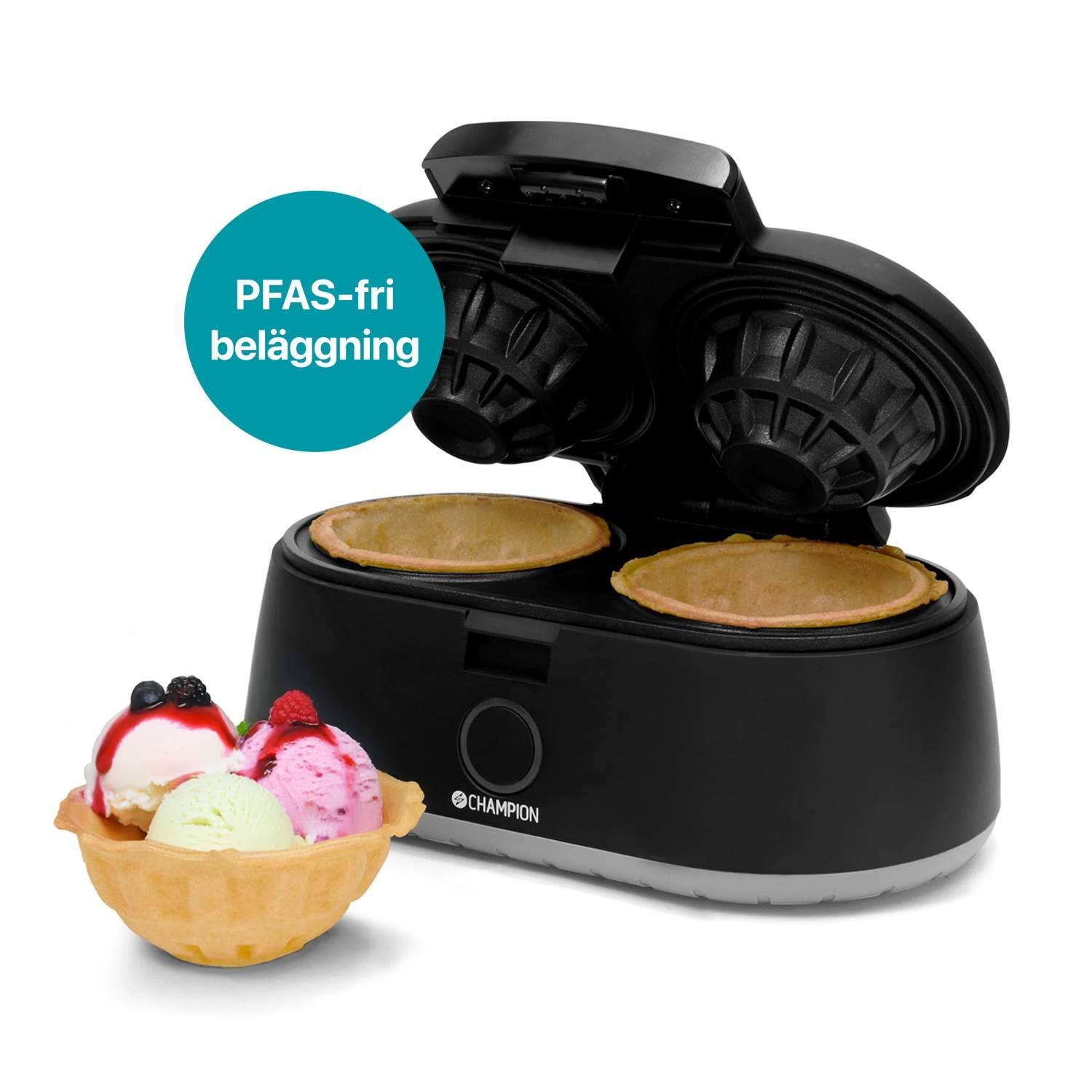 Våffelskålsmaskin, dubbel 1000W, PFAS-fri non-stick