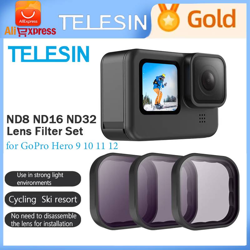 TELESIN GP9 ND8 ND16 ND32 CPL Lens Filter Set Aluminium Alloy Frame for GoPro Hero 9 10 11 12 Black Action Camera ND CPL Lens