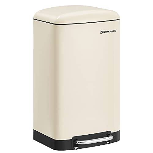 Songmics papperskorg, 30L kökskärl, stålpedalbehållare med innerbehållare och lock, Soft Close, lukttätning för kök, vardagsrum, himmelvit LTB001A01