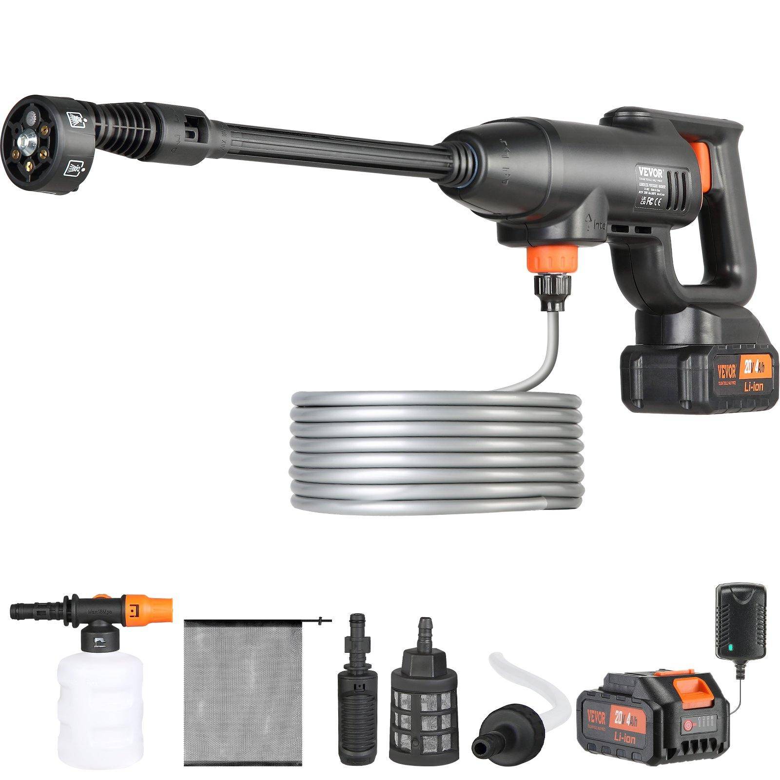 VEVOR Trådlös högtryckstvätt, 580 PSI 1,1 GPM Bärbar Power Cleaner, Handhållen Högtryckstvättpistol för Bil med 4,0 Ah Batteri, Laddare