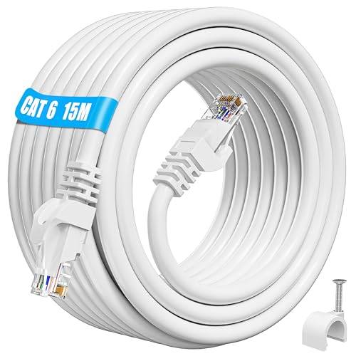 ikbc LAN Kabel 15 meter Cat 6, Gigabit RJ45 Netzwerkkabel 15m Ethernet Weiß