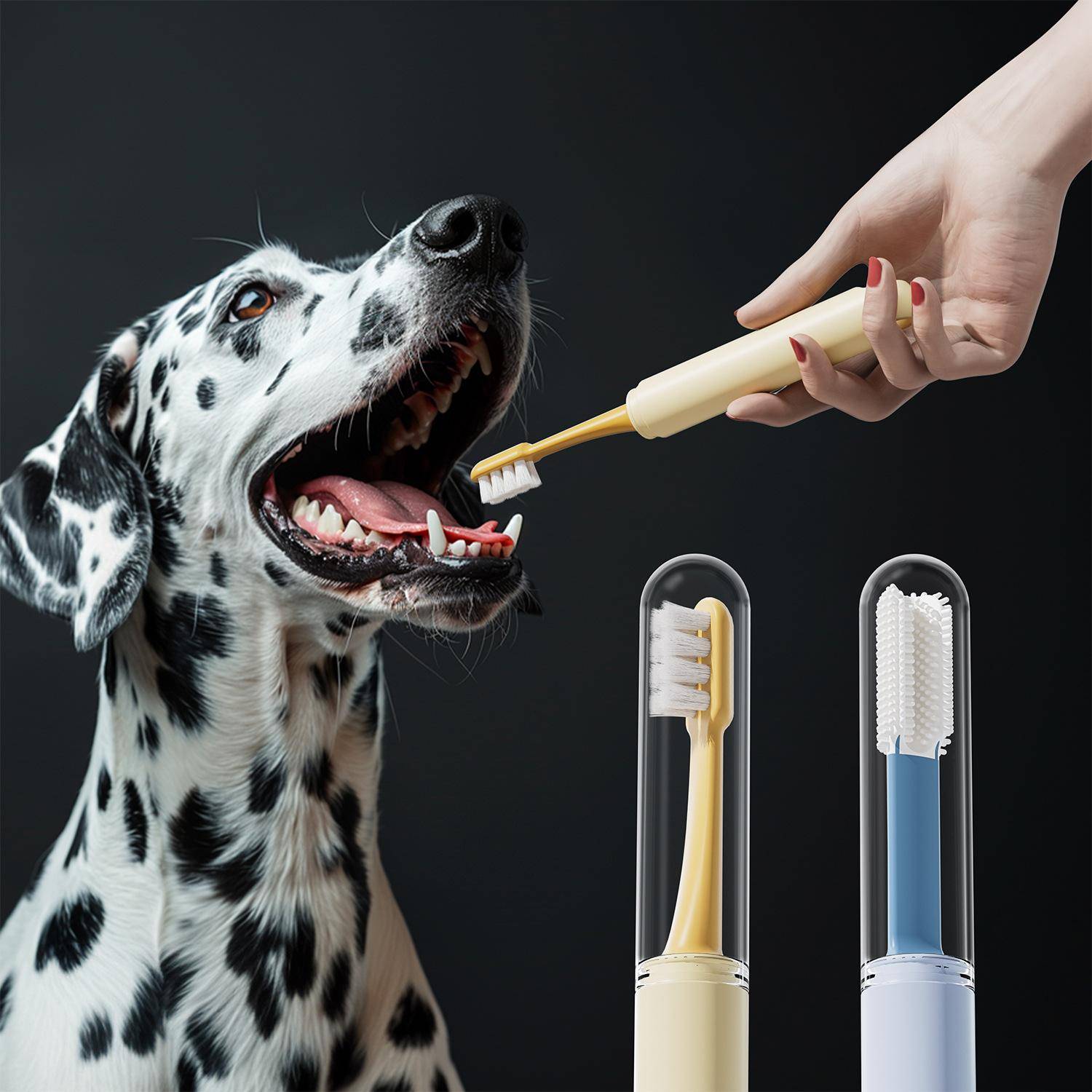 2-i-1 Rengöring Hundtandborste Mjuk Borst Pet Tandborste Dubbelsidig Tandborste för Hund Katt Litet Husdjur Tandrengöring Munvård grön