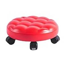 footstool Low Rolling Stool With Wheels | Stool On Wheels Low Stool Made Of PU Leather | Multipurpose Low Floor Chair With 5 Wheels | Low Stool With Rolling Seat for House Cleaning Outdoor (Red)