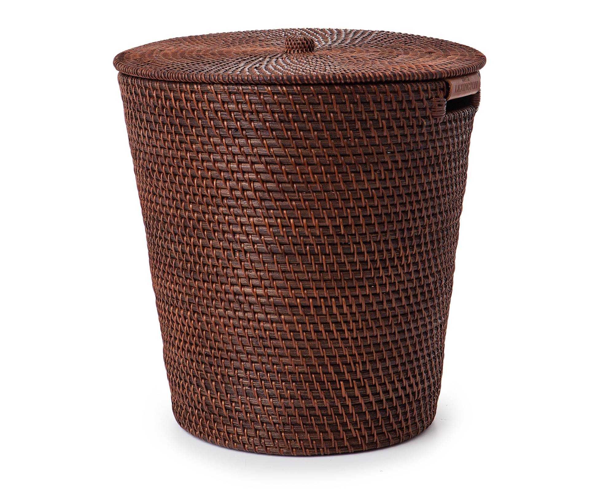 Lexington Rattan Basket with Lid and Leather
