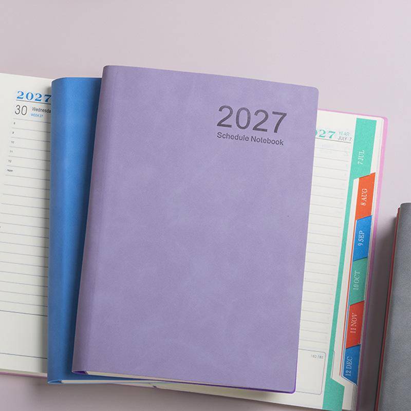 2027 Dagbok PU-läder Hårda pärmar Journal 320 sidor Tjock anteckningsbok för kontorsarbete Tidsplanering Semestergåva white