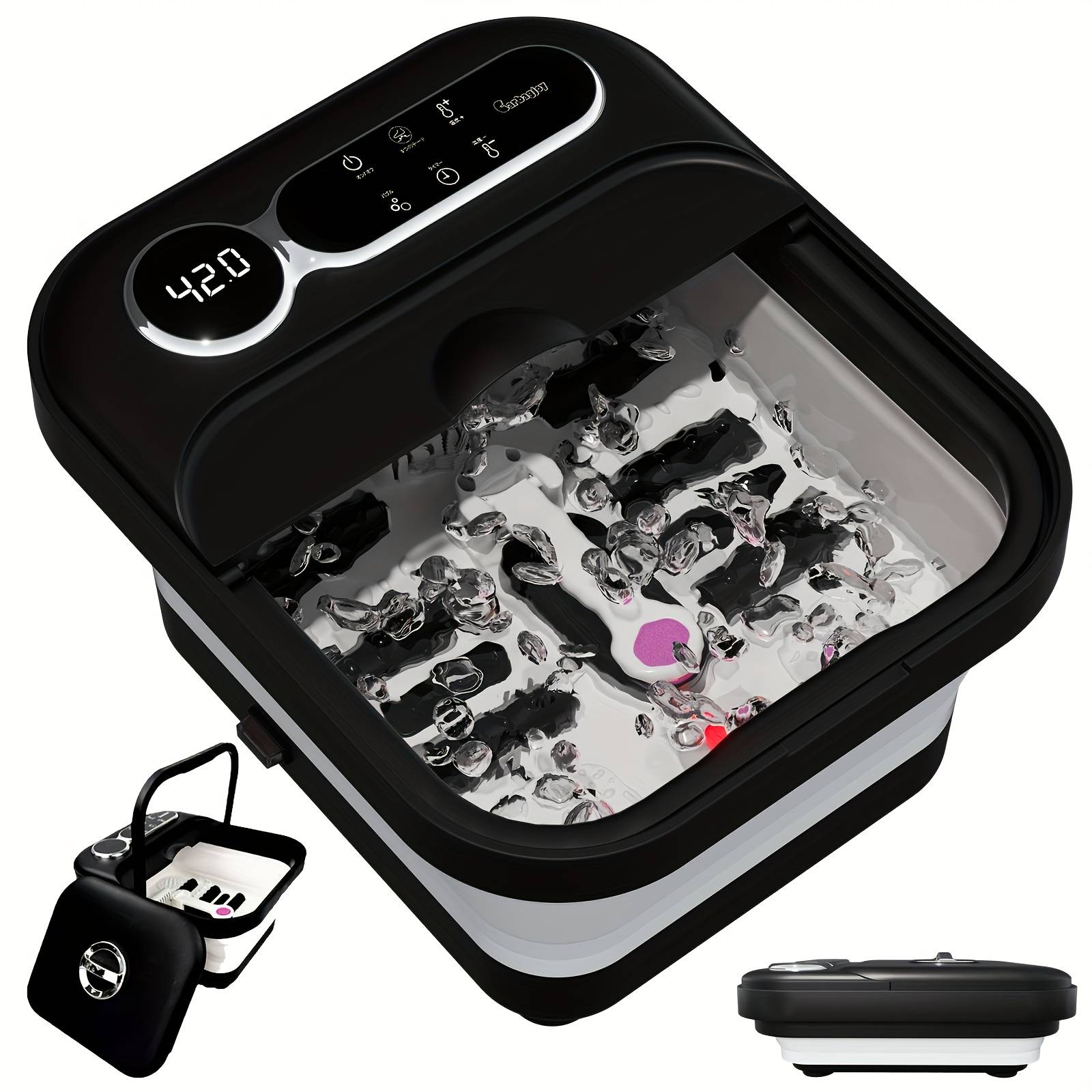 TEMU Foldable Automatic Heated Foot Spa Bath, With Heater And Temperature Controller, With 6 Massage Rollers, Foot Pedicure Kit, Bubble Function, Best Gift For On Holidays