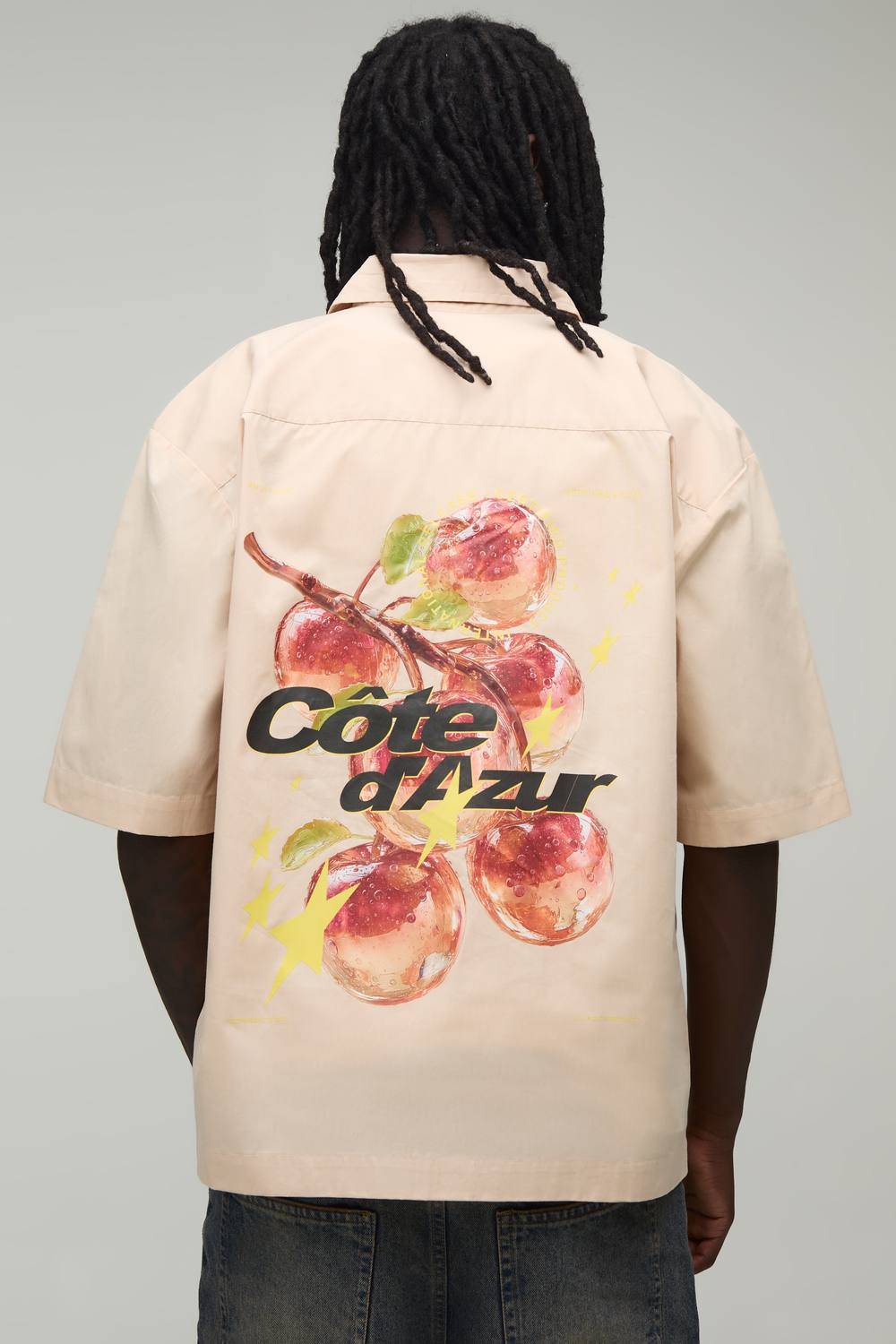 Oversized Half Sleeve Apple Print Shirt | Natural | Size 3XL