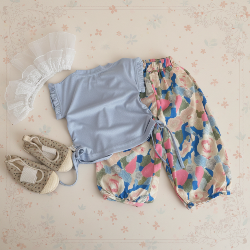 Sleeveless Tops & Pants – Mjuk & elegant – Sommarset för barn Ljusblå / 80 (12–18 månader) | Pedagogiska Träleksaker