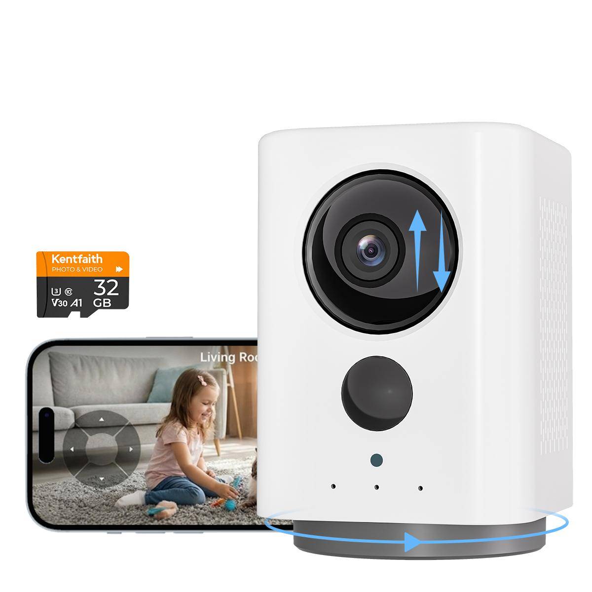 KENTFAITH 2K Wireless Security Camera Indoor Camera, Baby Monitor Pet Camera 360 Degrees Pan 45 Degrees Tilt & Wireless for Home Security with Wi-Fi, Motion Detection Alerts & 2-Way Talk, IR Night Vision, Kentfaith