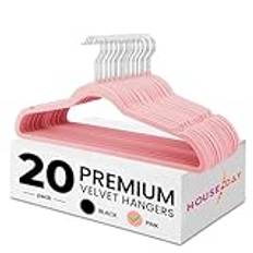 HOUSE DAY Sammetshängare 20-pack – klädhängare med platsbesparande för vuxna (44,5 cm), halkfri hängare med 360°vridbar krok – hållbar, hög lastkapacitet för kjolar, skjortor och byxor (rosa)