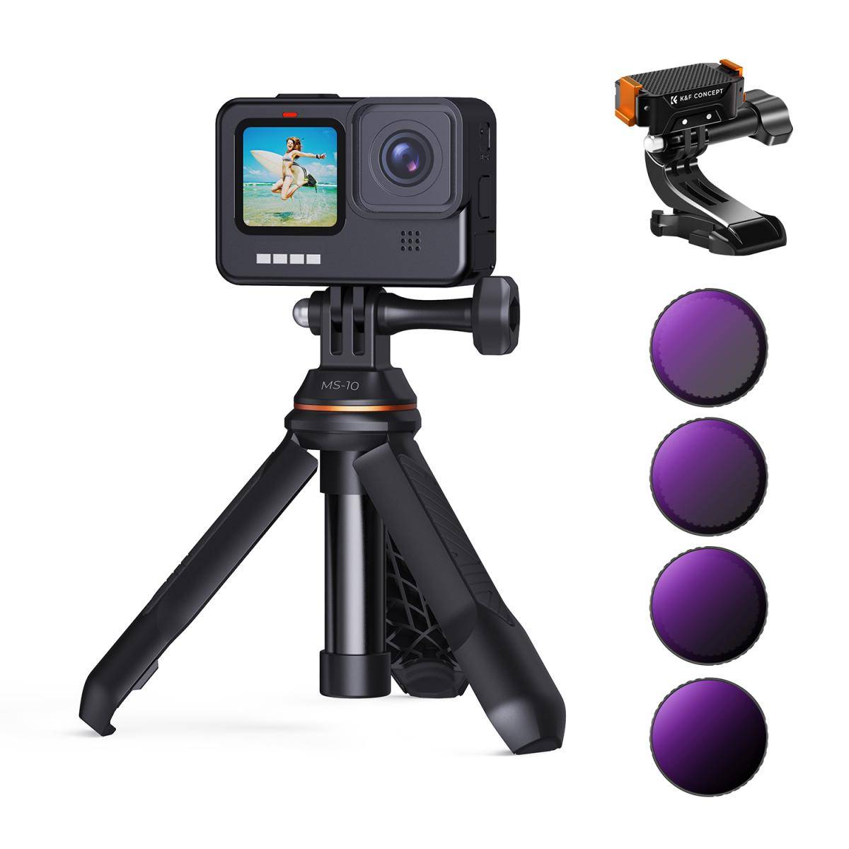 KENTFAITH DJI Osmo Action 4 / Action 5 PRO Filter and Bracket 6pcs Kit (ND8&PL + ND16&PL + ND32&PL + ND64&PL + Mini Selfie Stick Desktop Stand + Magnetic Quick Release Adapter Mount）