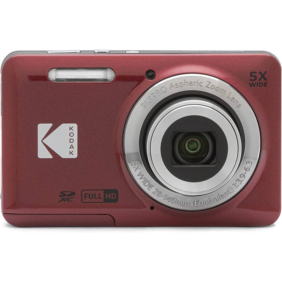 "KODAK PIXPRO FZ55-RD 16MP Digitalkamera 5X Optisk Zoom 28mm Vidvinkel 1080P Full HD Video 2.7"" LCD (Röd)"