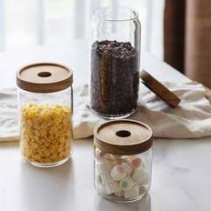 1 st förseglad glasburk i akaciaträ med trälock, köksförvaringsburk för spannmål, lämplig för förvaring av kaffebönor, pasta, kryddor, godis, salt, so - Multifärgad (500ml,800ml,700ml)