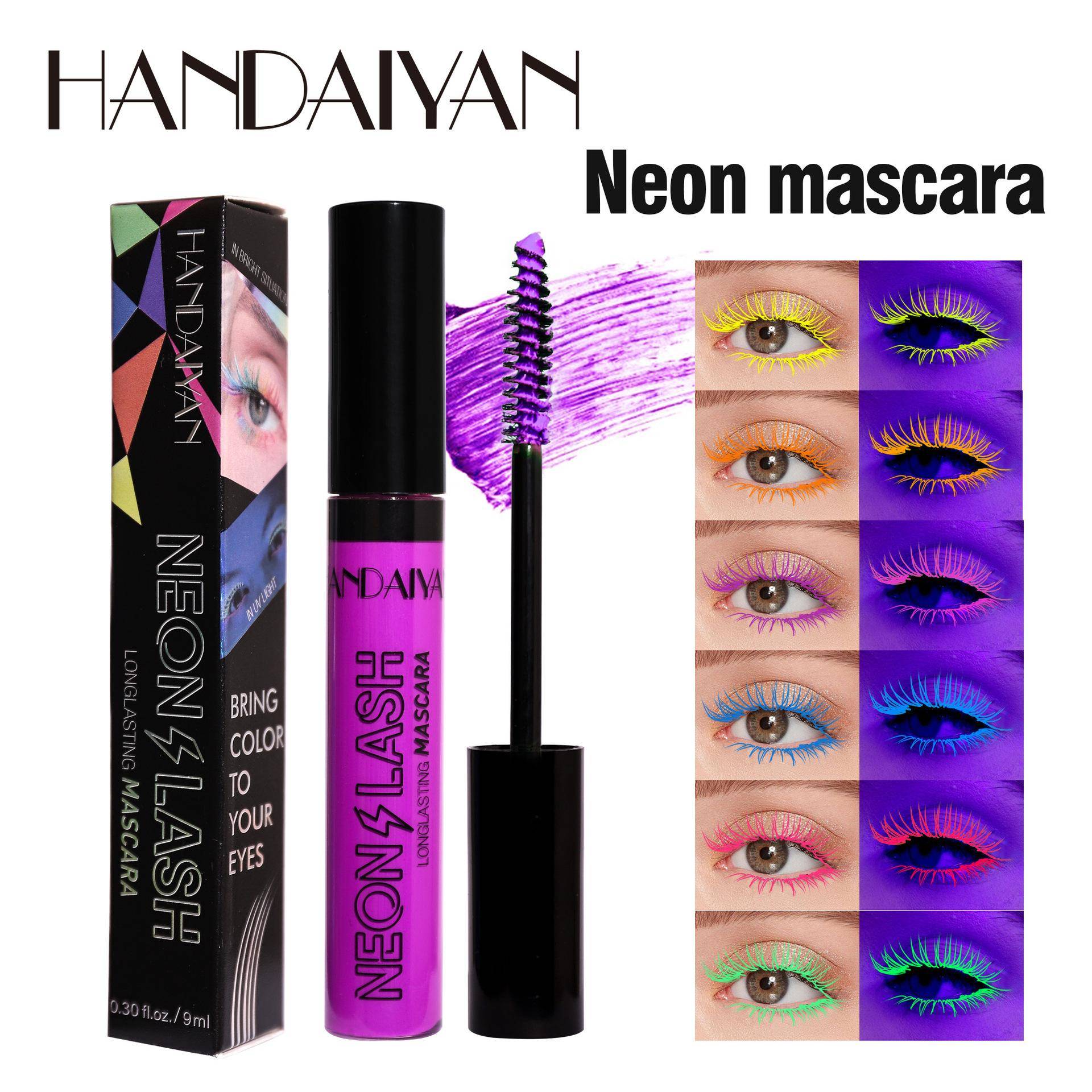 HANDAIYAN Neon Mascara för Ögonfransar, Färgglad Vattentät Förlängande & Böjande Mascara, UV-Lysande Neon Ögonmakeup för Festivalfest