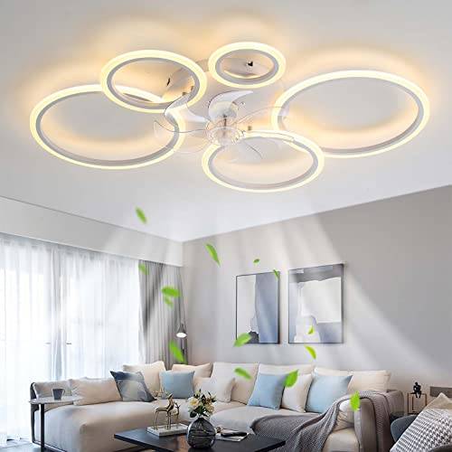 Takfläkt med ljus, LED 72W Dimbar Taklampa för fläkt, Modern Takfläkt Belysning för vardagsrum Matrum Sovrum, Justerbar 6 hastigheter, Vit 100cm