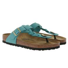 BIRKENSTOCK Gizeh Braided Damen Zehentrenner moderne Leder-Sandale Made in Germany eleganter Sommer-Schuhe mit geflochtenem Steg Normale Weite 1026324 Türkis