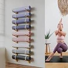 SULQING 9 nivåer yogamatta hållare väggmontering – massivt trä | dekorativ yogamatta förvaringsställ för hem gym förvaring | träningsmatta vägghängare