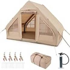 COSTWAY Uppblåsbart tält för 4 personer, lufttält med pump, campingtält, glamping-tält, hustält, familjetält, lyxtält för camping