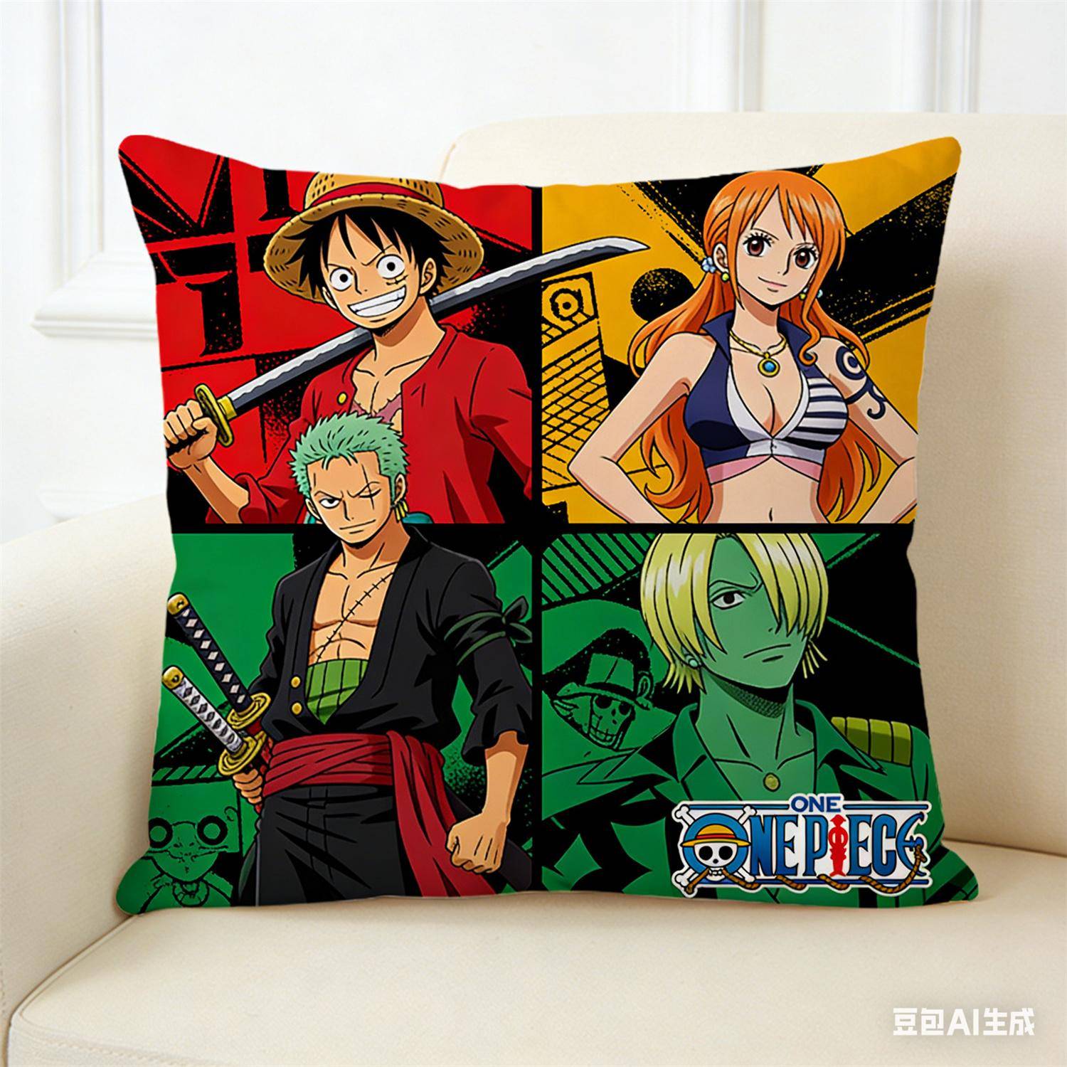 Kuddfodral One Piece Anime Favoritkaraktär Tryck Dekorativt Kuddfodral för Sovrum Vardagsrum och Animeentusiaster black