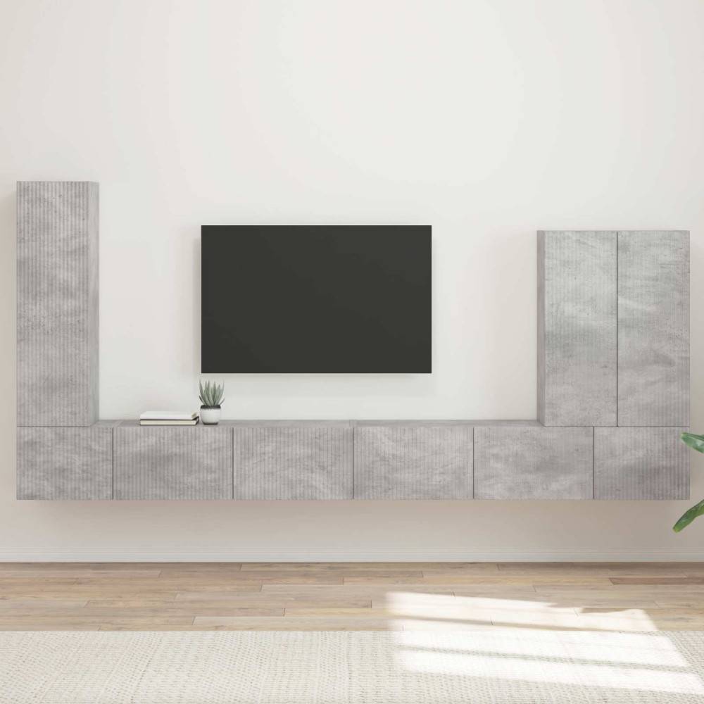 TV väggskåp set Väggmonterad 6 pcs Betonggrå