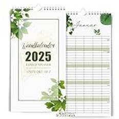 DMHSGIFT Familjeplanerare 2025, väggkalender 5 kolumner, okt-dec 2024, familjekalender och 2025, kalender 23 x 43 cm, växter väggplanerare med klistermärken, skolferie