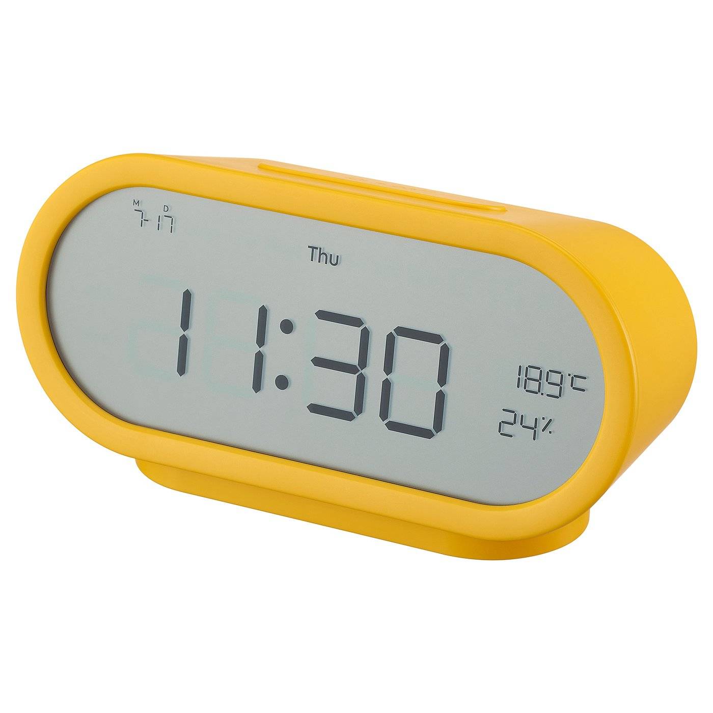 RÖDSTRÄFSE väckarklocka med hygro-/termometer, gul, 17x8x6 cm