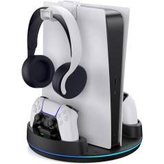 PS5 opladningsstander RGB sort – kompatibelt tilbehør.