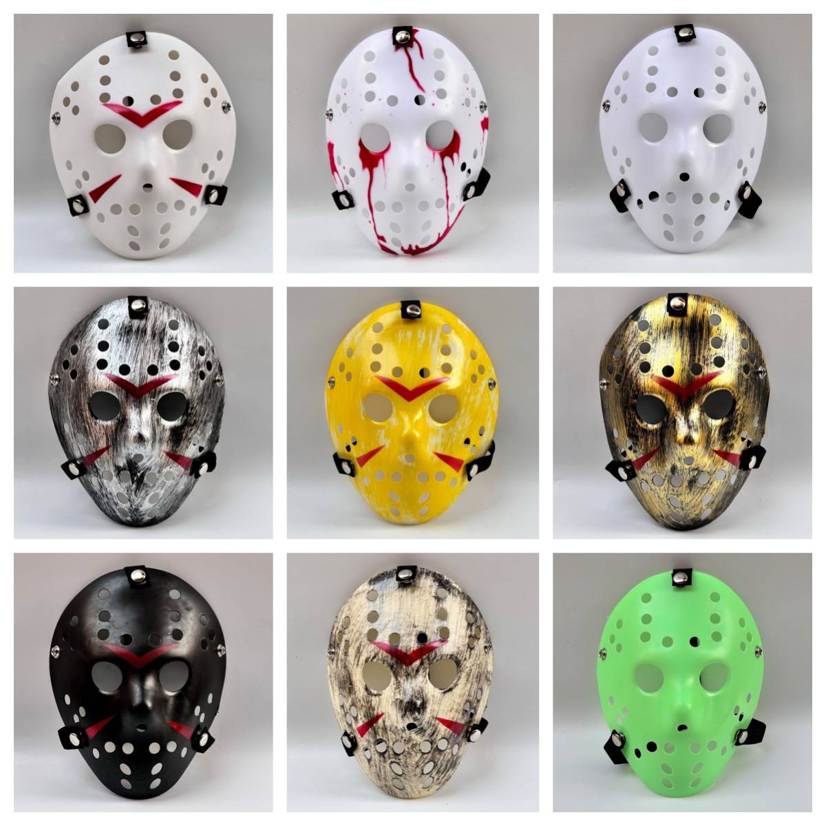 9 styles Halloween Horror Mask with Hollow Hole Design Vintage Distressed Finish for Masquerade Cosplay Haunted House Deco