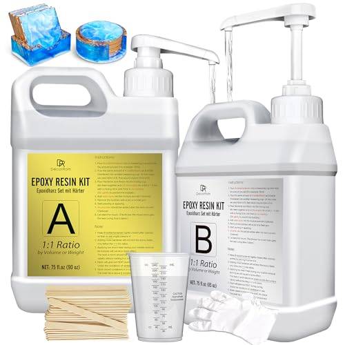 Epoxidharz mit Härter - 4.4L / 175oz Klares Epoxid Harz Gießharz zum Gießen und Beschichten, DIY Harz Handwerk, Tischplatten - Blasenfreies Epoxy Resin für Schmuckherstellung, Harzformen, Holz, Formen