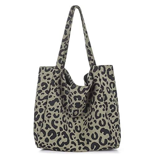 Canvas Tasche Damen, Etercycle Umhängetasche Damen Schultertasche Lässige Tote Handtasche für Alltag, Büro, Schulausflug und Einkauf (Leopardenmuster)
