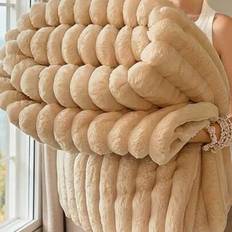 1pc Solid Striped Soft Plush Blanket, Versatile Throw Blanket Suitable For Bed, Sofa, Travel, Office, Bedroom Decor, All Seasons - Luxurious Double-Si - Khaki - 100*150,120*200,150*200,180*200,200*230,70*100 very small