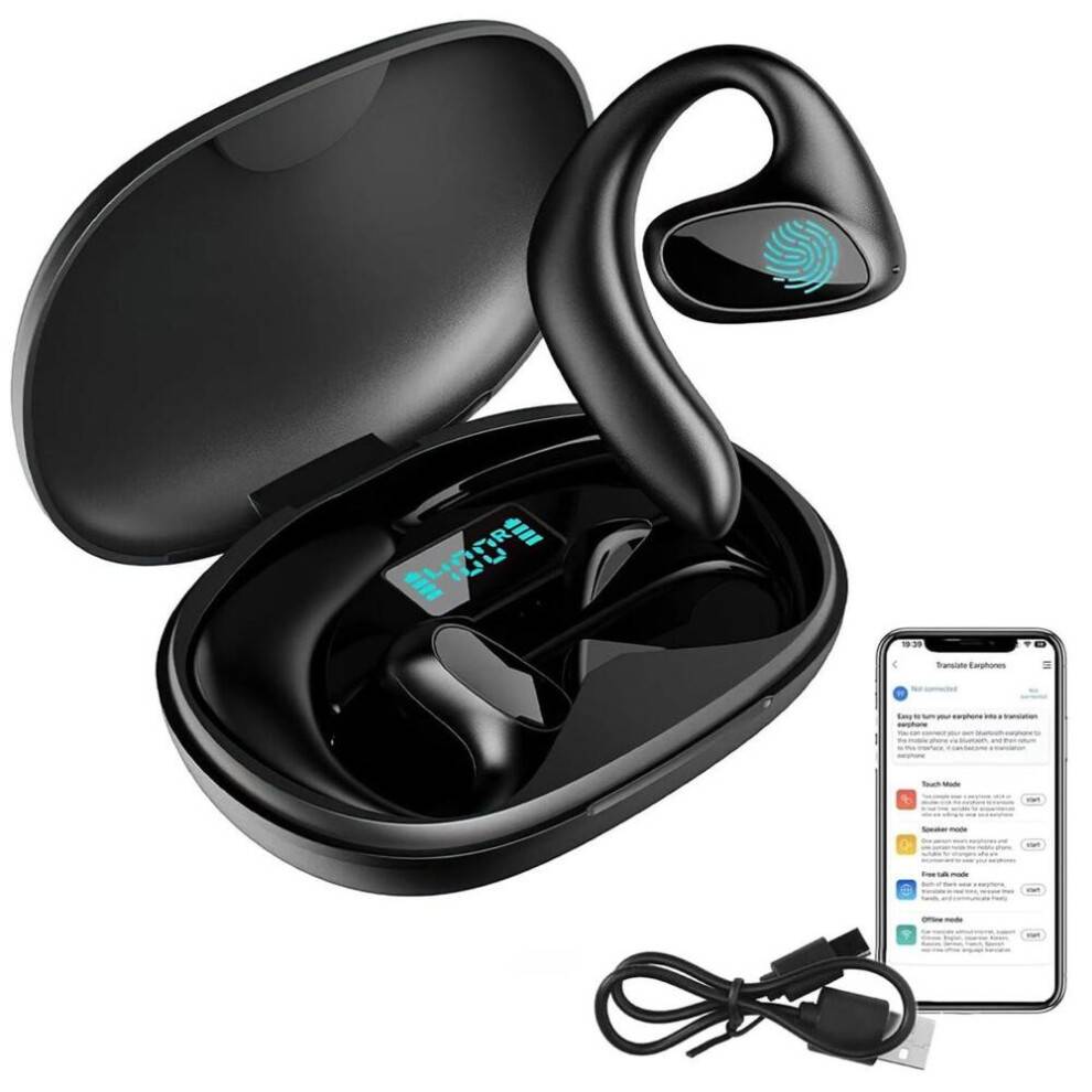 Oversætterøretelefoner – Bluetooth-hovedtelefoner med realtidsoversættelse på 144 sprog, HD-lyd, opladningsetui, musik- og opkaldstilstand,