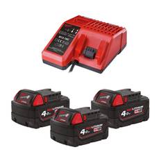 3 x Milwaukee M18 B4 batterier + combilader