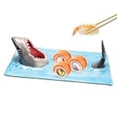 Haj sushitallrik | hajformad bestick med mat | sushi restaurangtallrik – japansk tallrik, ostbräda | Kreativ hungrig haj design för sushiost pasta kött