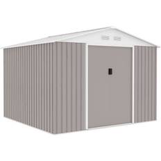 Metal garden shed 7.06 m² - 277 x 255 x 202 cm - MERCURE - Anchoring kit included, 2 sliding doors - Taupe