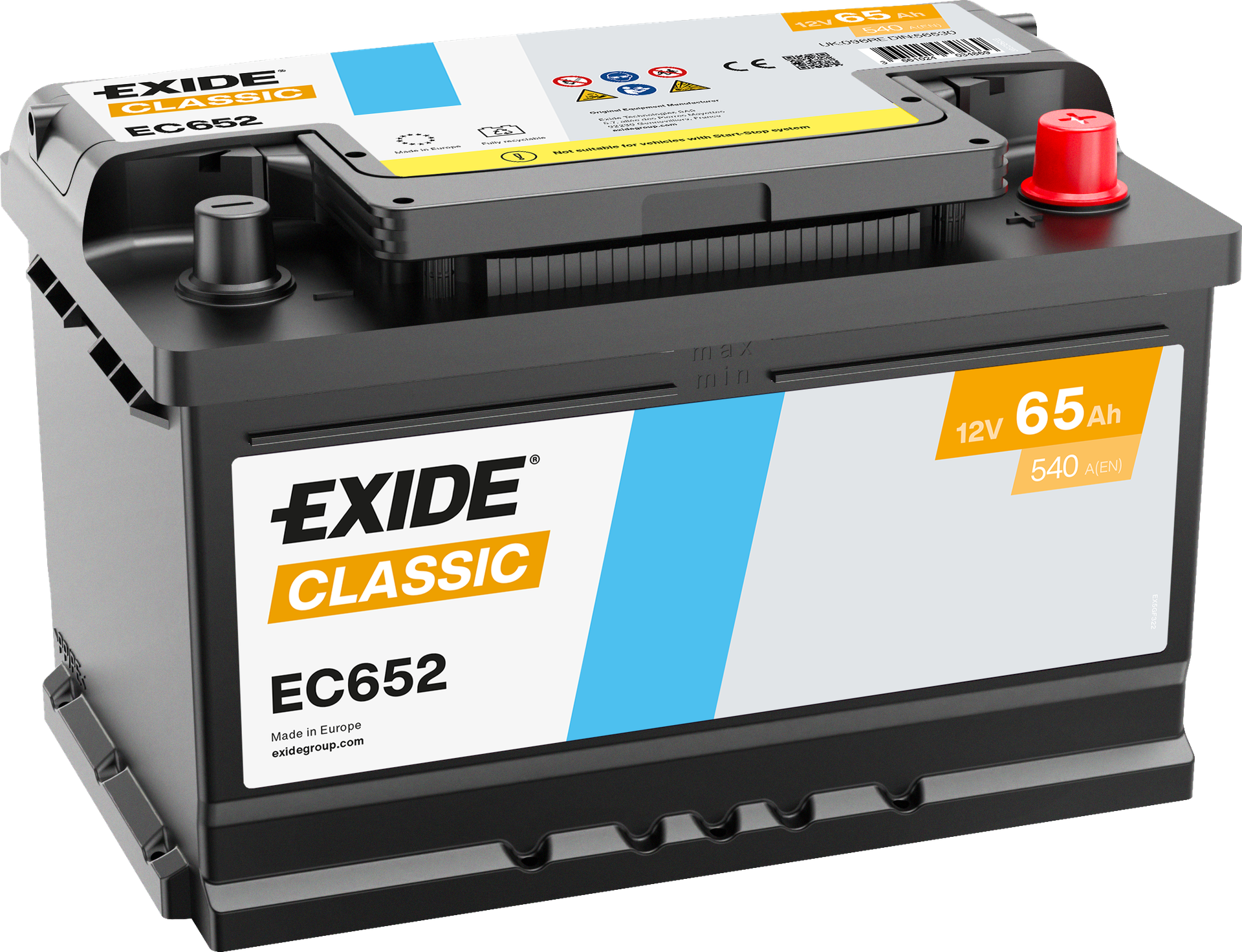 Exide Classic EC652 65 Ah - Bilbatteri | Startbatteri - Ford - VW - Opel - Volvo - Audi - Suzuki - Honda - Seat