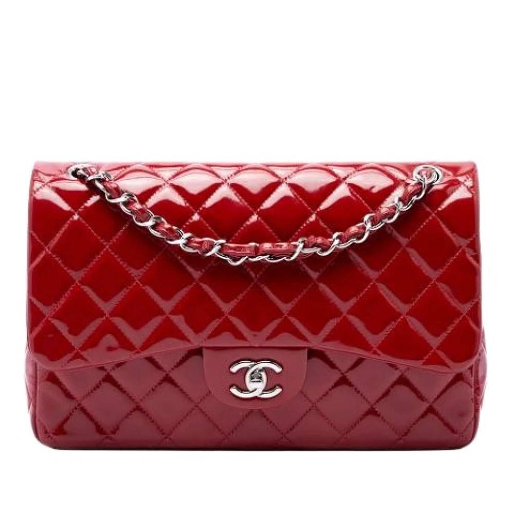 Chanel Vintage Pre-owned Jumbo Classic Patent Double Flap Skuldertaske - Vintage - Dame - Rød - ONE SIZE - Uld