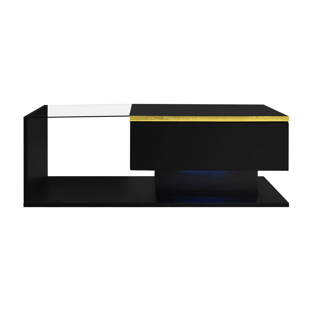 SOFFBORD Svart Högglans 90 cm med Glas & LED - Multicolor