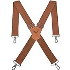 WELKINLAND Bruna 5 cm breda hängslen, slitstarka arbetshängslen för män, svängbart krokhängslen, tjockt hängslen med bältesöglor, Brun, 2" Wide Strap For Body Size Up To 6.4 Feet