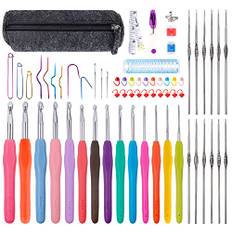 ilauke virknål set 65 stycken färgglada ergonomiska virkade nålar 0,6–10 mm, garn sticknålset med stora ögon nålar, maskhållare, stickad markör, bärbar väska, virkkrok, present för kvinnor/mamma