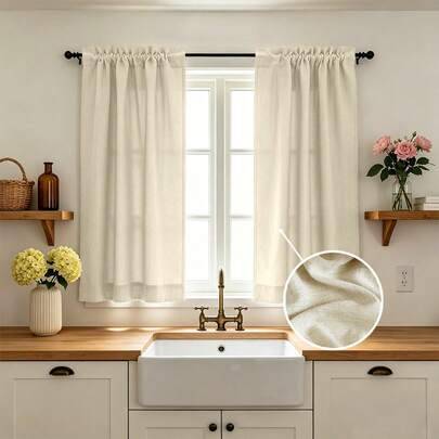 2 st köksgardiner i bohemisk stil i konstlinne av polyester, med gardinstångsfäste upptill, mjuka och tjocka, naturligt ljusfiltrerande, insynsskyddan - Beige (70 x 120 cm (B x L),70 x 150 cm (B x L),70 x 100 cm (B x L),70 x 60 cm (B x L),70 x 80 cm (B x L))