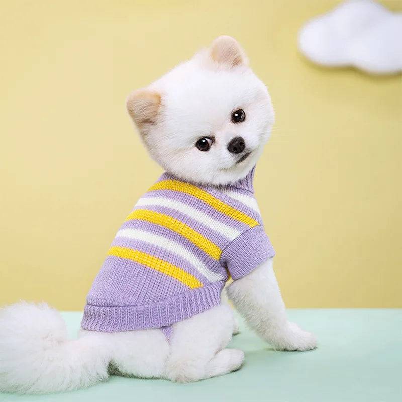 Soft Turtleneck Pet Sweater - Purple Stripe / XXL (XXL)