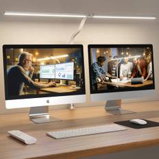 APMIEK Doppelkopf Schreibtischlampe LED Dimmbar, 24W 100 Beleuchtungsmodi, Klemmbar Tageslichtlampe Schreibtisch Lampe, Schwanenhals Büro Tischlampe schwarz, Augenschutz Monitor Lampe, Weiß